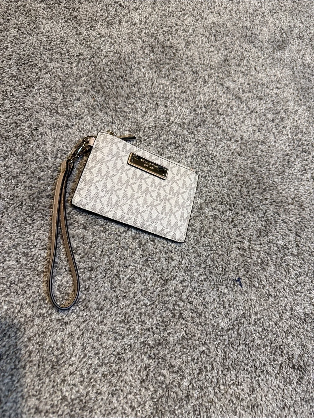 Michael Kors Beige Textured Wristlet with Gold Plate